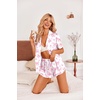 Ekouaer Womens Satin Pajamas Set Button Down 2 Piece Silk Pjs Shorts Set Ruffle Lingerie Notch Collar Sleepwear(Pink Bow)