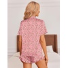Ekouaer Womens Satin Pajamas Set Button Down 2 Piece Silk Pjs Shorts Set Ruffle Lingerie Notch Collar Sleepwear(Pink Leopard Love)