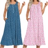 Ekouaer 2 Pack Nightgowns for Women Sleeveless Long Night Gowns Victorian Nightdress with Pockets Soft Ladies Gown(Dog Footprints/Floral Pink)
