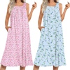 Ekouaer 2 Pack Nightgowns for Women Sleeveless Long Night Gowns Victorian Nightdress with Pockets Soft Ladies Gown(Floral Pink/Floral Blue)