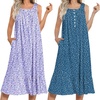 Ekouaer 2 Pack Nightgowns for Women Sleeveless Long Night Gowns Victorian Nightdress with Pockets Soft Ladies Gown(Floral Purple/Dog Footprints)