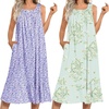 Ekouaer 2 Pack Nightgowns for Women Sleeveless Long Night Gowns Victorian Nightdress with Pockets Soft Ladies Gown(Floral Purple/Floral Green)