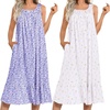 Ekouaer 2 Pack Nightgowns for Women Sleeveless Long Night Gowns Victorian Nightdress with Pockets Soft Ladies Gown(Floral Purple/Floral White)