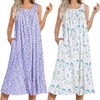 Ekouaer 2 Pack Nightgowns for Women Sleeveless Long Night Gowns Victorian Nightdress with Pockets Soft Ladies Gown(Floral Purple/Leaf Blue)