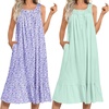 Ekouaer 2 Pack Nightgowns for Women Sleeveless Long Night Gowns Victorian Nightdress with Pockets Soft Ladies Gown(Floral Purple/Light Green)