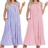 Ekouaer 2 Pack Nightgowns for Women Sleeveless Long Night Gowns Victorian Nightdress with Pockets Soft Ladies Gown(Floral Purple/Pink)