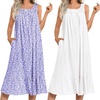 Ekouaer 2 Pack Nightgowns for Women Sleeveless Long Night Gowns Victorian Nightdress with Pockets Soft Ladies Gown(Floral Purple/White)