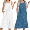 Ekouaer 2 Pack Nightgowns for Women Sleeveless Long Night Gowns Victorian Nightdress with Pockets Soft Ladies Gown(White/Dog Footprints)