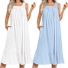 Ekouaer 2 Pack Nightgowns for Women Sleeveless Long Night Gowns Victorian Nightdress with Pockets Soft Ladies Gown(White/Light Blue)