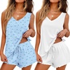 Ekouaer 2 Pack Pajamas for Women Set Tank Top and Shorts Pjs Soft Sleeveless Sleepwear Summer Loungewear,S-XXL(Blue Bow /Milky White)