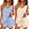 Ekouaer 2 Pack Pajamas for Women Set Tank Top and Shorts Pjs Soft Sleeveless Sleepwear Summer Loungewear,S-XXL(Yellow Flowers/Blue Cherries)