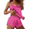 Ekouaer Silky Women Pajamas Set Satin Cami Top & Shorts Lingerie Pjs | 2 Piece Silk Nightwear Soft Camisole Sleepwear for Home, Daily Wear, Wedding, Party, Date Nights(Rose Red Leopard)