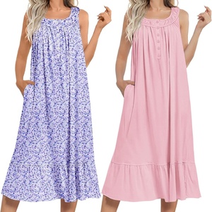Ekouaer 2 Pack Nightgowns for Women Sleeveless Long Night Gowns Victorian Nightdress with Pockets Soft Ladies Gown(Floral Purple/Pink)