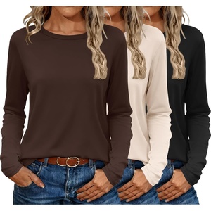 Ekouaer 3 Pack Long Sleeve Shirts for Women Crew Neck Thermal Tops Lightweight Base Layer Undershirt Tees 2025 S-XXL(Black/Coffee/Beige)