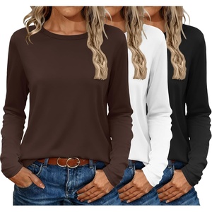 Ekouaer 3 Pack Long Sleeve Shirts for Women Crew Neck Thermal Tops Lightweight Base Layer Undershirt Tees 2025 S-XXL(Black/Coffee/White)