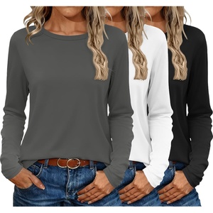 Ekouaer 3 Pack Long Sleeve Shirts for Women Crew Neck Thermal Tops Lightweight Base Layer Undershirt Tees 2025 S-XXL(Black/Darkgrey/White)