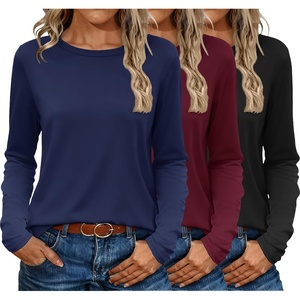 Ekouaer 3 Pack Long Sleeve Shirts for Women Crew Neck Thermal Tops Lightweight Base Layer Undershirt Tees 2025 S-XXL(Black/Maroon/Navy Blue)