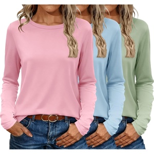 Ekouaer 3 Pack Long Sleeve Shirts for Women Crew Neck Thermal Tops Lightweight Base Layer Undershirt Tees 2025 S-XXL(Pink/Light Blue/Light Green)
