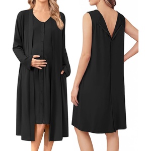 Ekouaer Labor and Delivery Gown and Robe Set for Hospital Nursing Nightgown | Open Back Maternity Nursing Dress Breastfeeding Postpartum Clothes(Black)