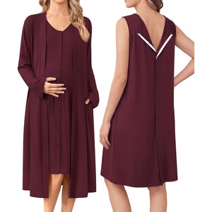 Ekouaer Labor and Delivery Gown and Robe Set for Hospital Nursing Nightgown | Open Back Maternity Nursing Dress Breastfeeding Postpartum Clothes(Dark Red)