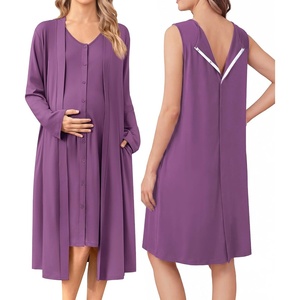 Ekouaer Labor and Delivery Gown and Robe Set for Hospital Nursing Nightgown | Open Back Maternity Nursing Dress Breastfeeding Postpartum Clothes(Purple Red)