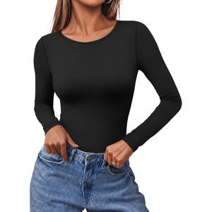 Ekouaer Long Sleeve Shirts for Women Scoop Neck Tight Slim Basic Fitted Top(Black)