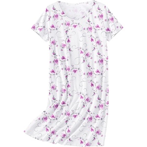 Ekouaer Nightgowns for Women Cotton Sleepshirts Short Sleeve Nightshirt Tshirt Night Gown Casual Sleepdress Comfy Nightdress(Floral Purple White)