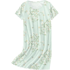 Ekouaer Nightgowns for Women Cotton Sleepshirts Short Sleeve Nightshirt Tshirt Night Gown Casual Sleepdress Comfy Nightdress(Light Green Floral)