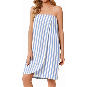 Ekouaer Waffle Robes For Women Bath Wrap Lightweight Shower Wrap 2026 Knee Length Spa Robe with Adjustable Closure S-XL(Blue White Stripes)