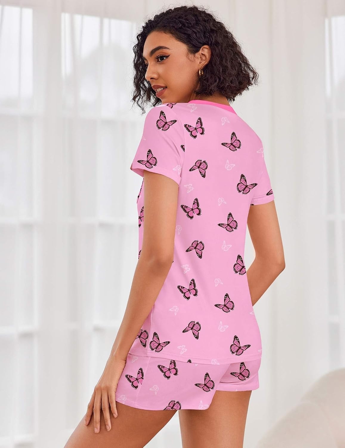 image:imageEkouaer Womens Pajama Sets Short Sleeve Pajamas for Women Sets Soft Lounge Sets Casual V Neck Sleepwear PJSButterfly