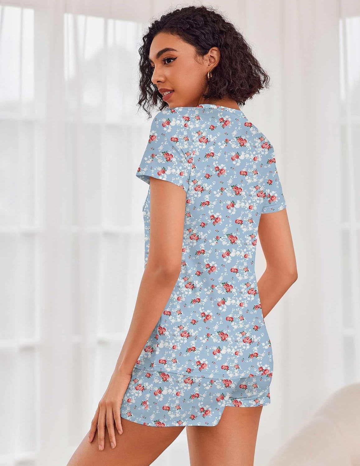 image:imageEkouaer Womens Pajama Sets Short Sleeve Pajamas for Women Sets Soft Lounge Sets Casual V Neck Sleepwear PJSRose