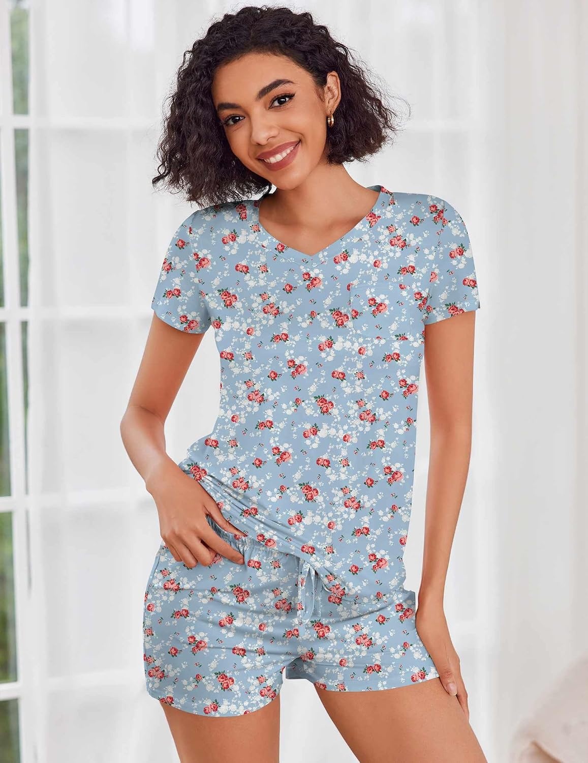 image:imageEkouaer Womens Pajama Sets Short Sleeve Pajamas for Women Sets Soft Lounge Sets Casual V Neck Sleepwear PJSRose