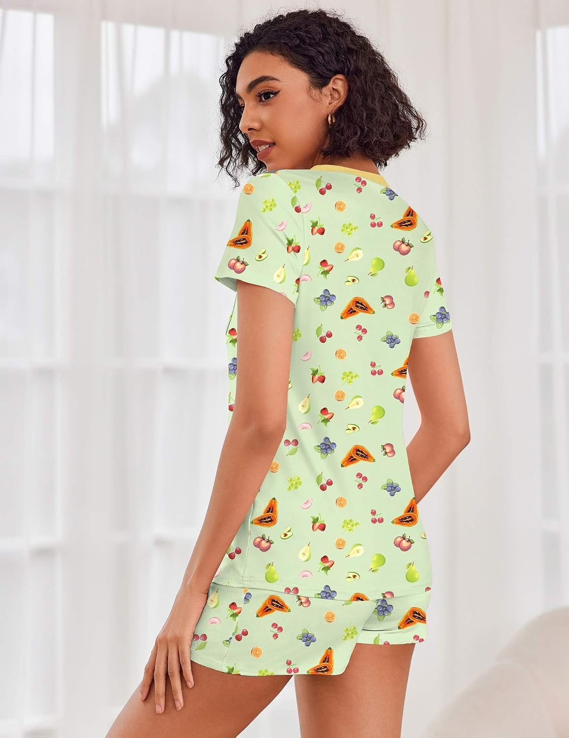 image:imageEkouaer Womens Pajama Sets Short Sleeve Pajamas for Women Sets Soft Lounge Sets Casual V Neck Sleepwear PJSSummer Fruit