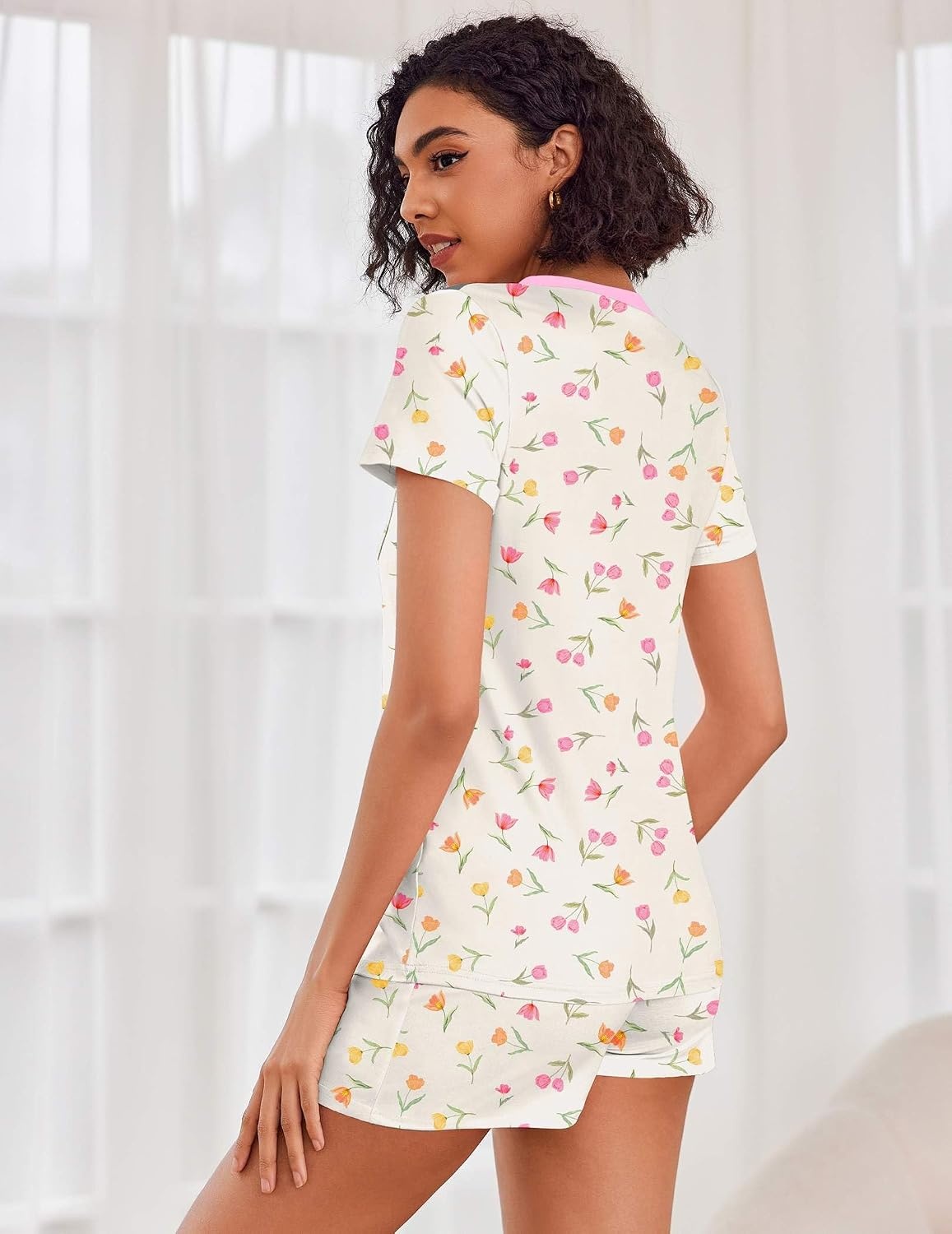 image:imageEkouaer Womens Pajama Sets Short Sleeve Pajamas for Women Sets Soft Lounge Sets Casual V Neck Sleepwear PJSTulip