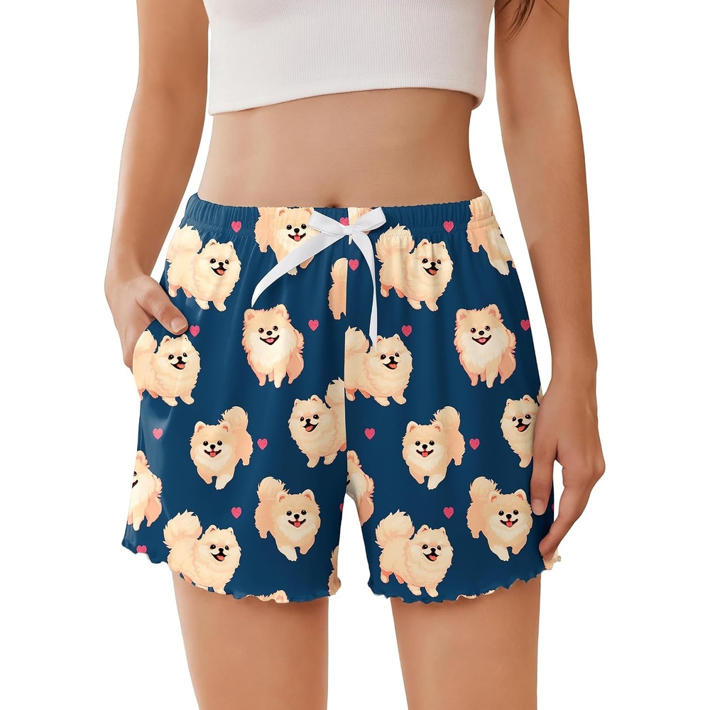 image:imageEkouaer 2 Pack Womens Pajama Shorts 2026 Summer Casual Lounge Sleep Short Ruffle Soft Comfy Pj Bottoms with PocketsPuppy