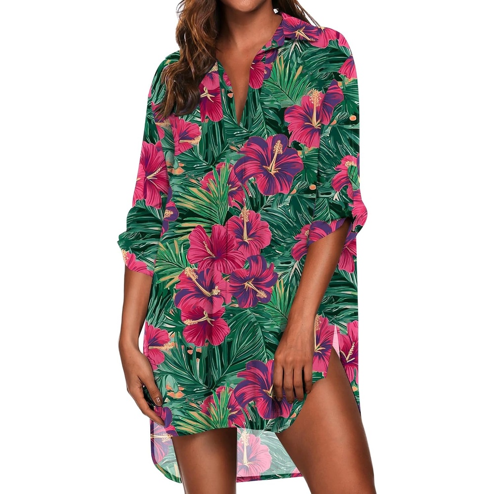 image:imageEkouaer Swimsuit Coverup for Women Bathing Suit Cover Up 2026 Summer Beach Vacation OutfitsGreen Red Flowers