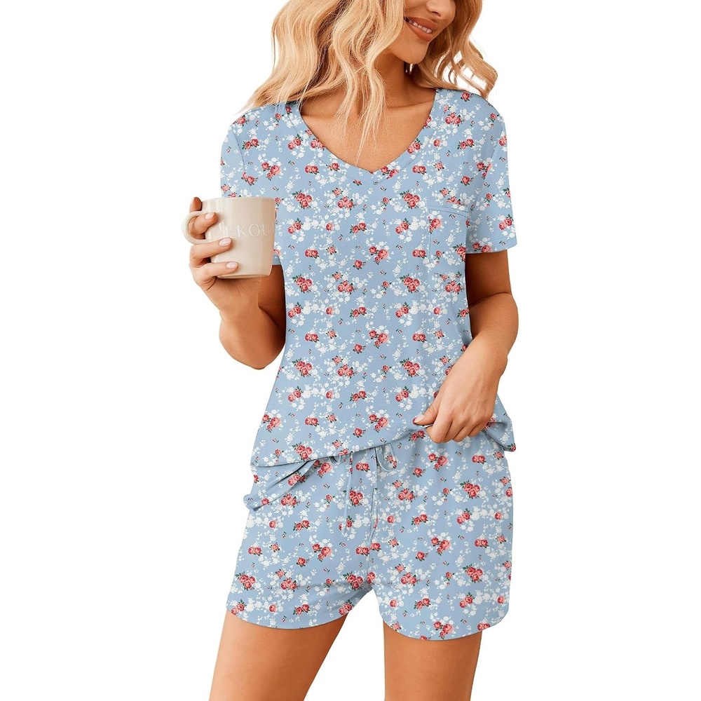 image:imageEkouaer Womens Pajama Sets Short Sleeve Pajamas for Women Sets Soft Lounge Sets Casual V Neck Sleepwear PJSRose