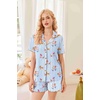 Ekouaer Button Up Pajamas Set for Women Short Sleeve Ribbed Knit Sleepwear 2 Piece Pjs Shorts Set(Blue-striped Dog)