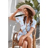 Ekouaer Button Up Pajamas Set for Women Short Sleeve Ribbed Knit Sleepwear 2 Piece Pjs Shorts Set(Blue-striped Dog)
