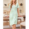 Ekouaer Cotton Nightgowns for Women Short Sleeve House Dress Pleated Night Gown Button Sleep Shirt Ladies Nightdress(Floral Light Green)