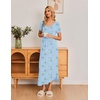 Ekouaer Long Nightgowns for Women Plus Size House Dress Short Sleeve Night Gown Pleated Full Length Loungwear S-4XL(Light Blue Floral)