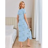 Ekouaer Long Nightgowns for Women Plus Size House Dress Short Sleeve Night Gown Pleated Full Length Loungwear S-4XL(Light Blue Floral)