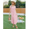Ekouaer Long Nightgowns for Women Plus Size House Dress Short Sleeve Night Gown Pleated Full Length Loungwear S-4XL(Pink Flower)