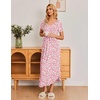 Ekouaer Long Nightgowns for Women Plus Size House Dress Short Sleeve Night Gown Pleated Full Length Loungwear S-4XL(Pink Flower)