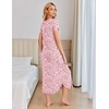 Ekouaer Long Nightgowns for Women Plus Size House Dress Short Sleeve Night Gown Pleated Full Length Loungwear S-4XL(Pink Flower)