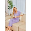 Ekouaer Long Nightgowns for Women Plus Size House Dress Short Sleeve Night Gown Pleated Full Length Loungwear S-4XL(Purple Flower)