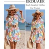 Ekouaer Swimsuit Coverup for Women Bathing Suit Cover Up 2026 Summer Beach Vacation Outfits(Colorful Leaf)