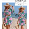 Ekouaer Swimsuit Coverup for Women Bathing Suit Cover Up 2026 Summer Beach Vacation Outfits(Green Tree)
