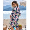 Ekouaer Swimsuit Coverup for Women Bathing Suit Cover Up 2026 Summer Beach Vacation Outfits(Navy Blue Flower)