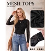 Ekouaer Womens Mesh Long Sleeve Tops Fall Fashion Sexy Fit Crew Neck Shirts(A Black Floral)